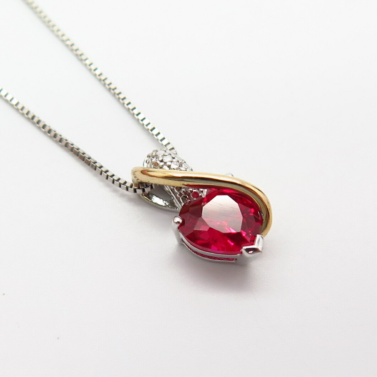 925 Sterling / 14K Diamond Accent & Lab-Created Ruby Heart Pendant Necklace 17"