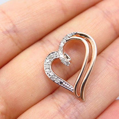 925 Sterling Silver Gold Plated Real Diamond Open Heart Slide Pendant