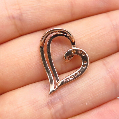 925 Sterling Silver Gold Plated Real Diamond Open Heart Slide Pendant