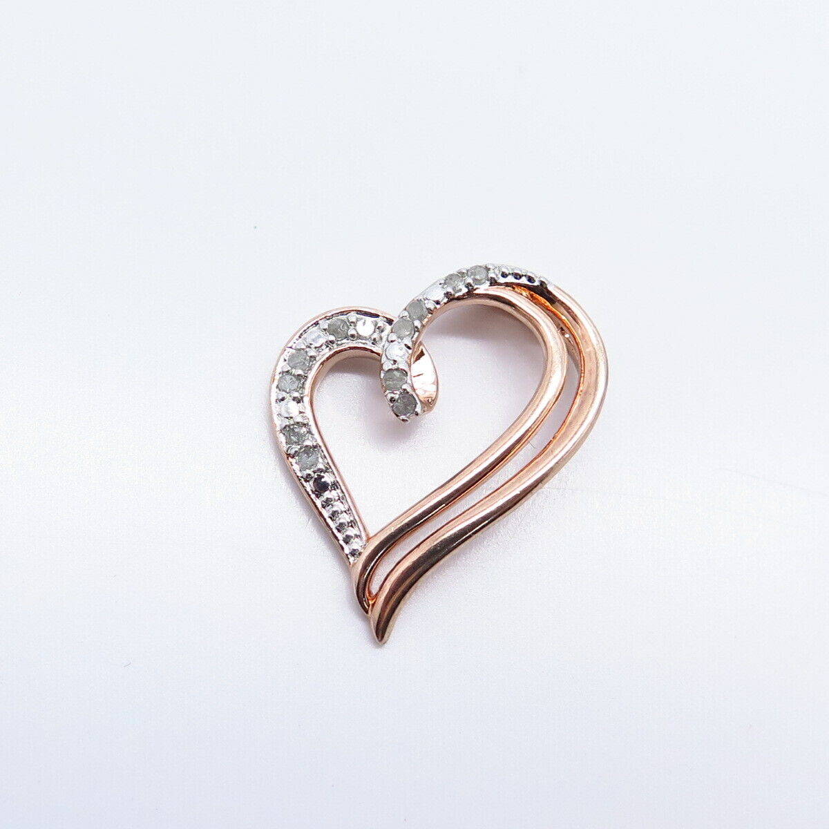 925 Sterling Silver Gold Plated Real Diamond Open Heart Slide Pendant