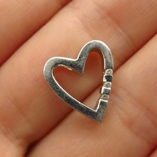 925 Sterling Silver Real Diamond Heart Design Slide Pendant