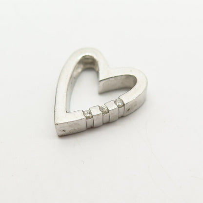 925 Sterling Silver Real Diamond Heart Design Slide Pendant