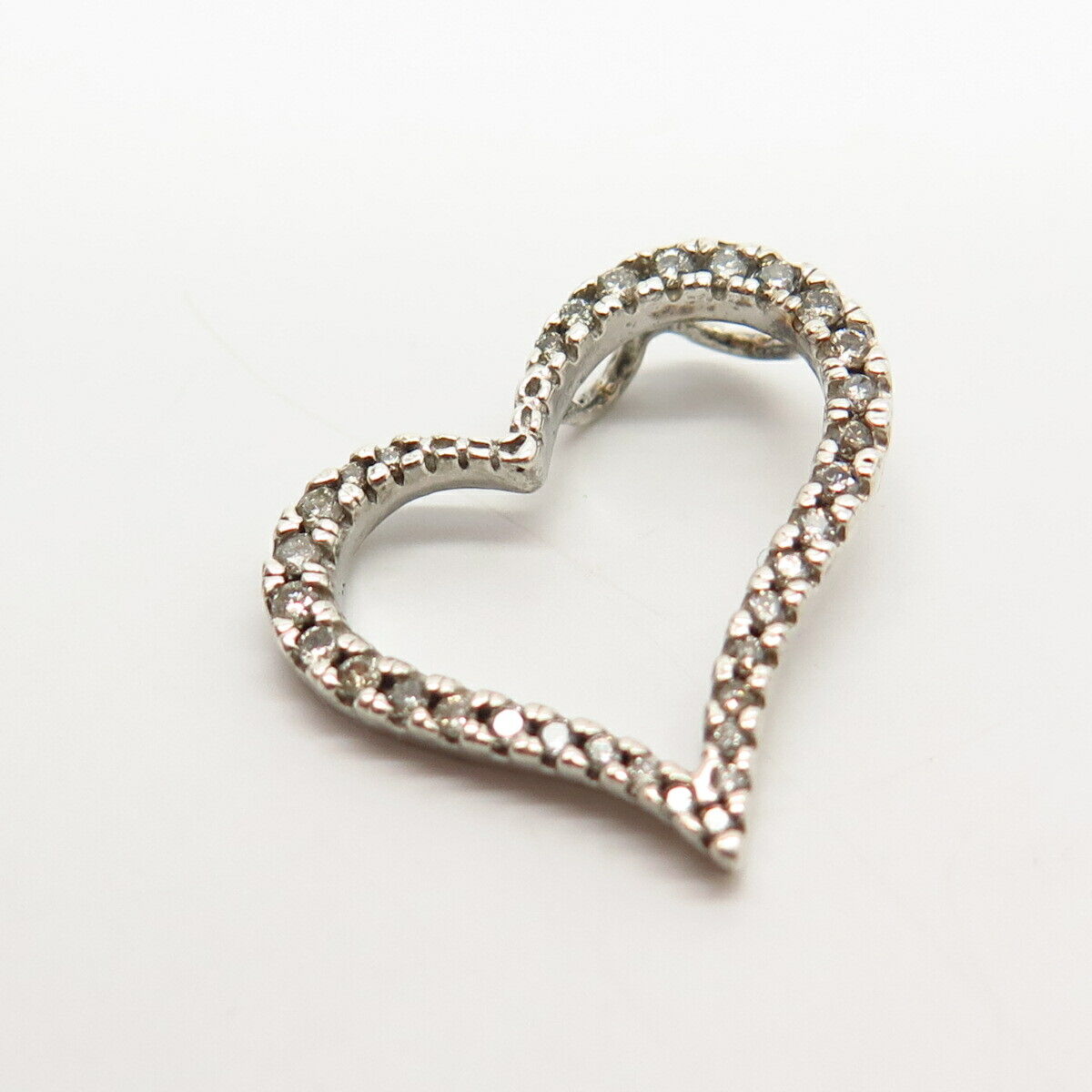 925 Sterling Silver Real Diamond Heart Design Slide Pendant