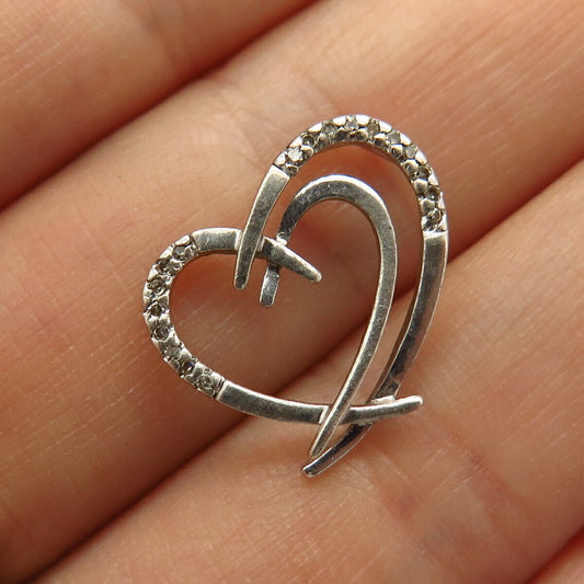 925 Sterling Silver Real Diamond Heart Design Slide Pendant