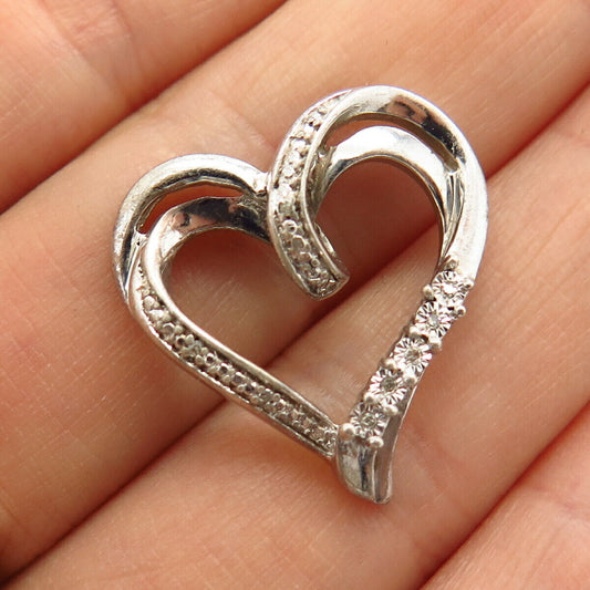 925 Sterling Silver Real Diamond Heart Design Slide Pendant