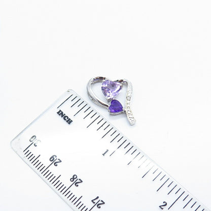 925 Sterling Silver Real Diamond Accent & Amethyst Gemstone Heart Slide Pendant