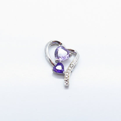 925 Sterling Silver Real Diamond Accent & Amethyst Gemstone Heart Slide Pendant