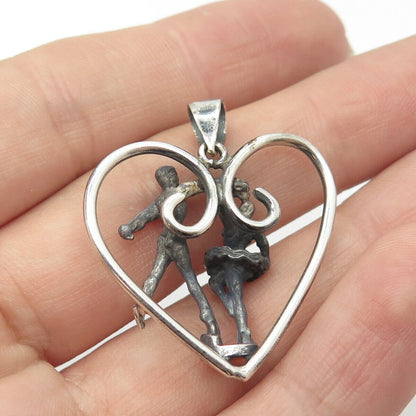 925 Sterling Silver Vintage Ballet Dancer Heart Pendant