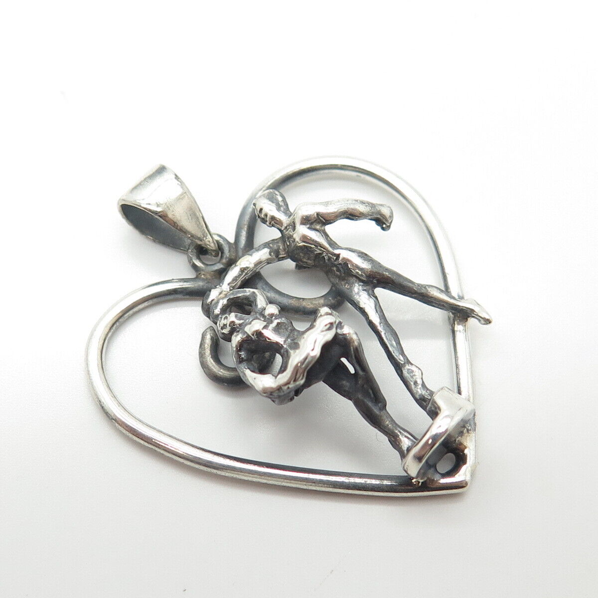 925 Sterling Silver Vintage Ballet Dancer Heart Pendant