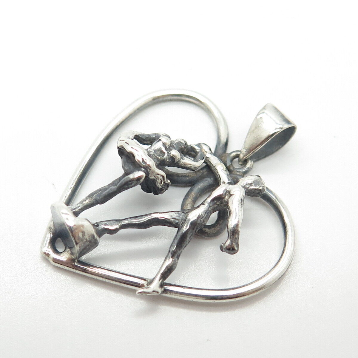 925 Sterling Silver Vintage Ballet Dancer Heart Pendant