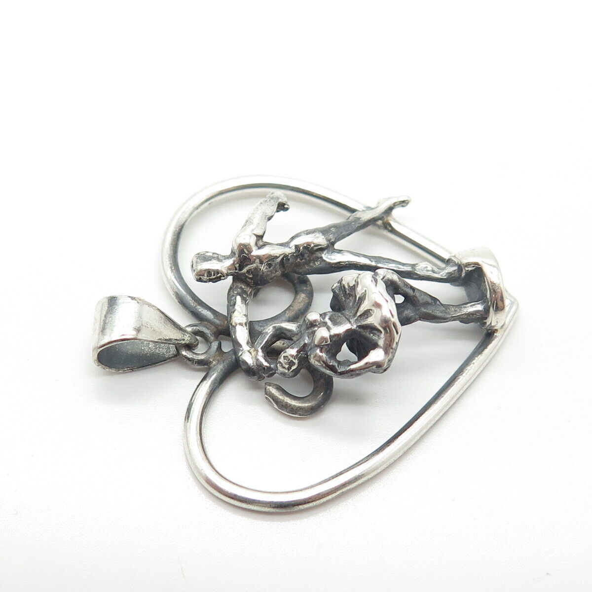 925 Sterling Silver Vintage Ballet Dancer Heart Pendant