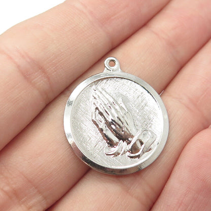 925 Sterling Silver Vintage Hands In Prayer Charm Pendant