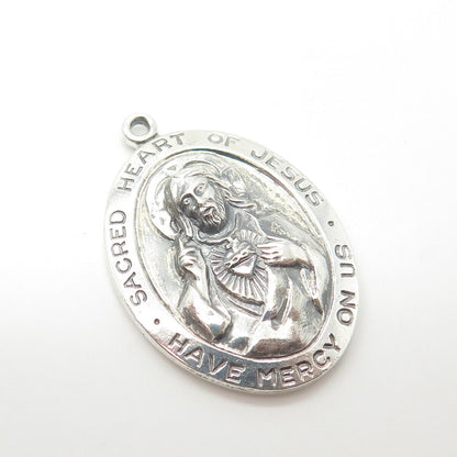 925 Sterling Silver Vintage Theda Sacred Heart of Jesus Religious Pendant