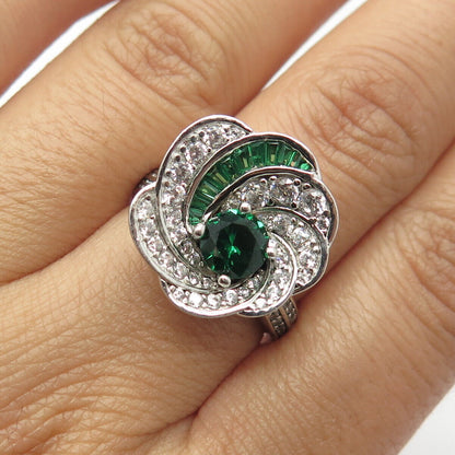 925 Sterling Silver Real Chrome Diopside Gemstone & C Z Ring Size 8