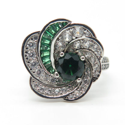 925 Sterling Silver Real Chrome Diopside Gemstone & C Z Ring Size 8