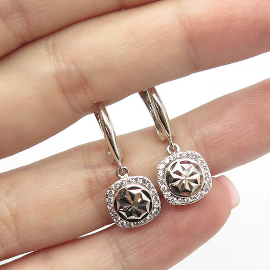 925 Sterling Silver Pave C Z Dangling Earrings