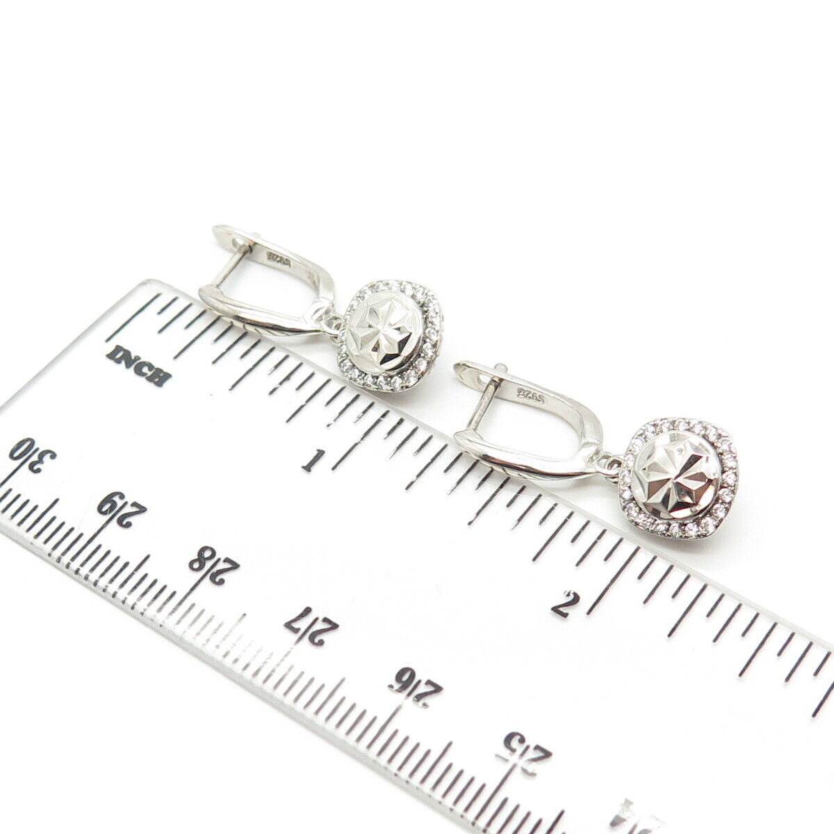 925 Sterling Silver Pave C Z Dangling Earrings