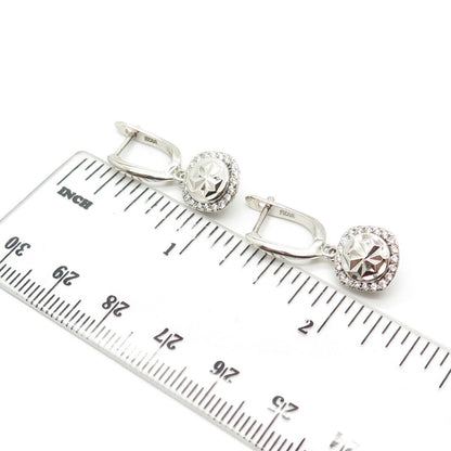 925 Sterling Silver Pave C Z Dangling Earrings