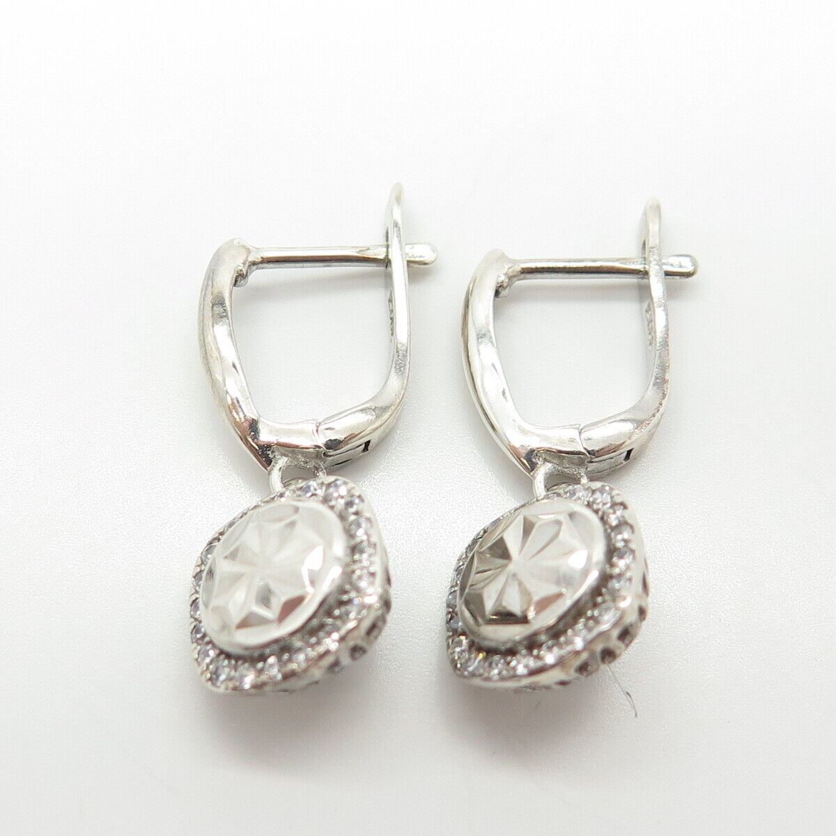 925 Sterling Silver Pave C Z Dangling Earrings