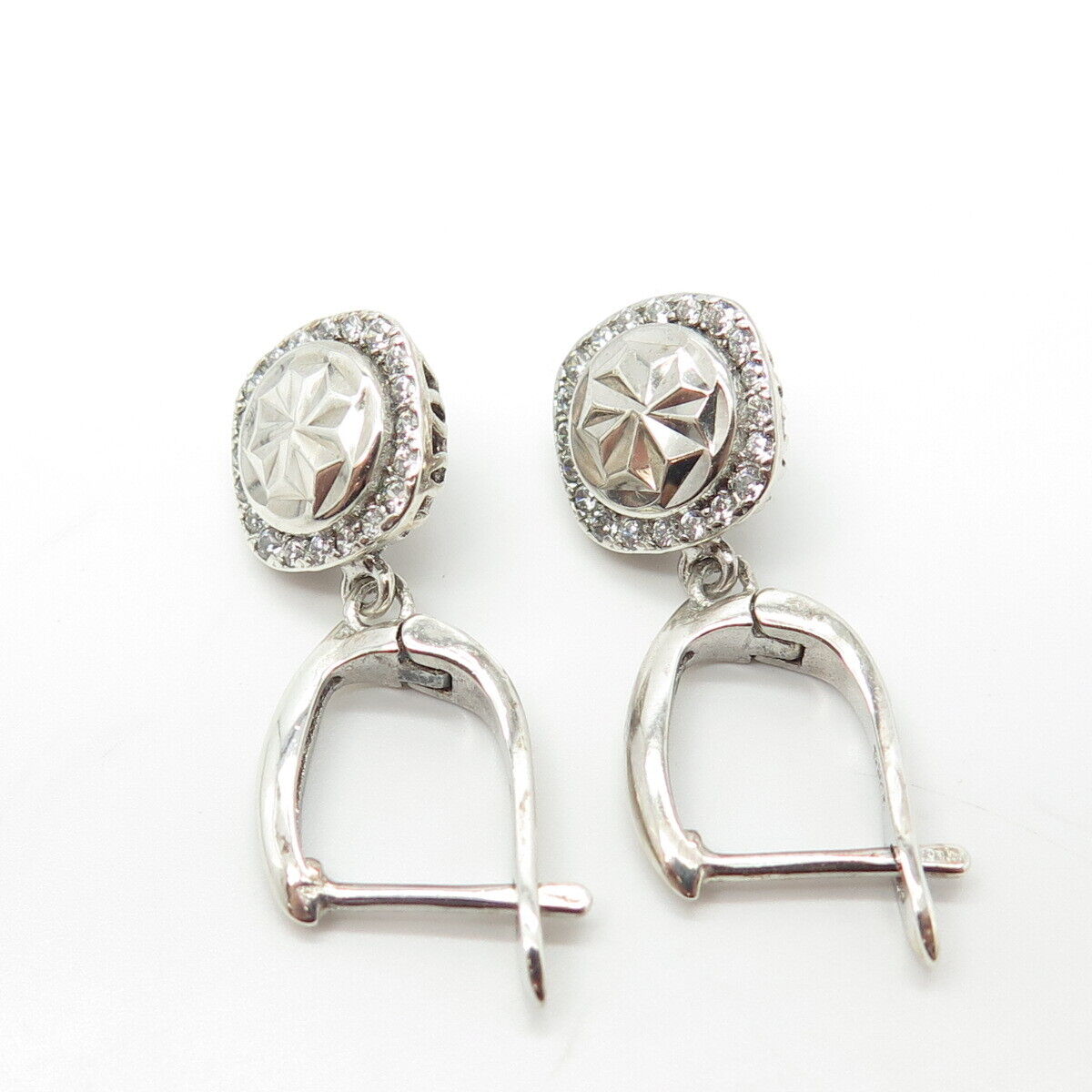 925 Sterling Silver Pave C Z Dangling Earrings