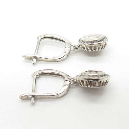 925 Sterling Silver Pave C Z Dangling Earrings