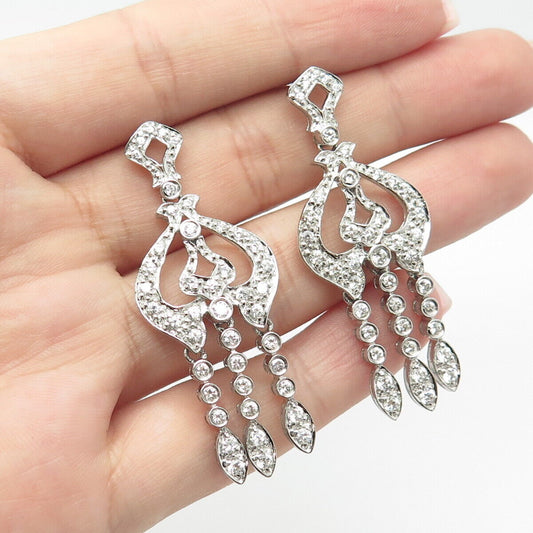 925 Sterling Silver Vintage Pave C Z Chandelier Dangling Earrings