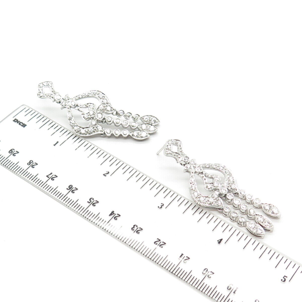 925 Sterling Silver Vintage Pave C Z Chandelier Dangling Earrings