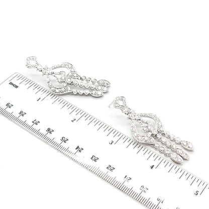 925 Sterling Silver Vintage Pave C Z Chandelier Dangling Earrings