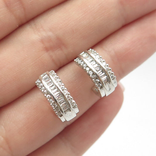 925 Sterling Silver Pave C Z Half Hoop Earrings