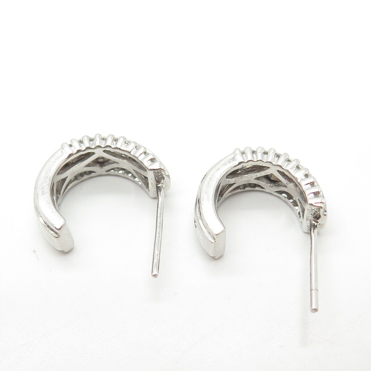 925 Sterling Silver Pave C Z Half Hoop Earrings