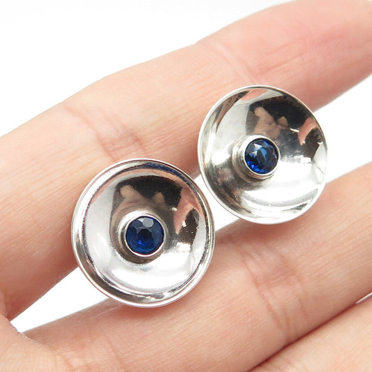 925 Sterling Silver Vintage Blue Glass Screw Back Earrings