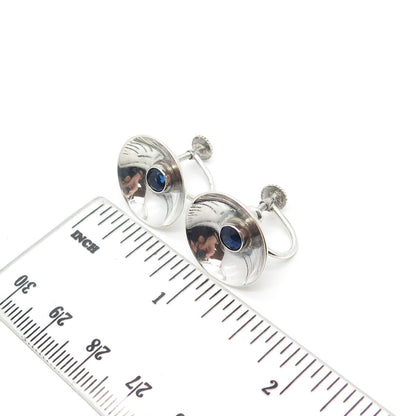 925 Sterling Silver Vintage Blue Glass Screw Back Earrings