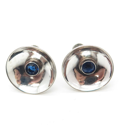 925 Sterling Silver Vintage Blue Glass Screw Back Earrings