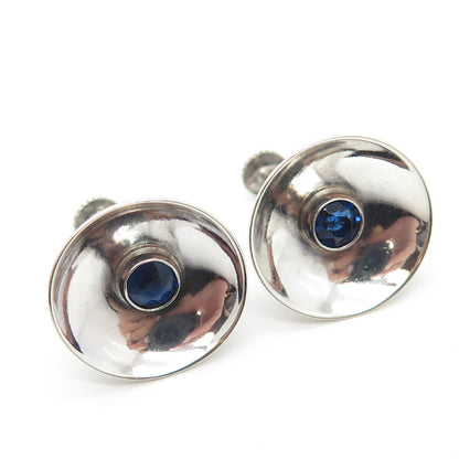 925 Sterling Silver Vintage Blue Glass Screw Back Earrings