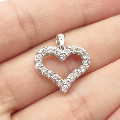 925 Sterling Silver Sun Pave C Z Open Heart Pendant