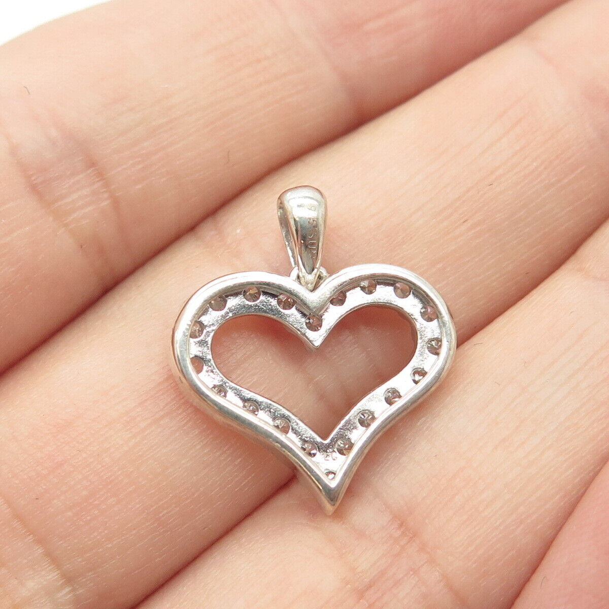 925 Sterling Silver Sun Pave C Z Open Heart Pendant