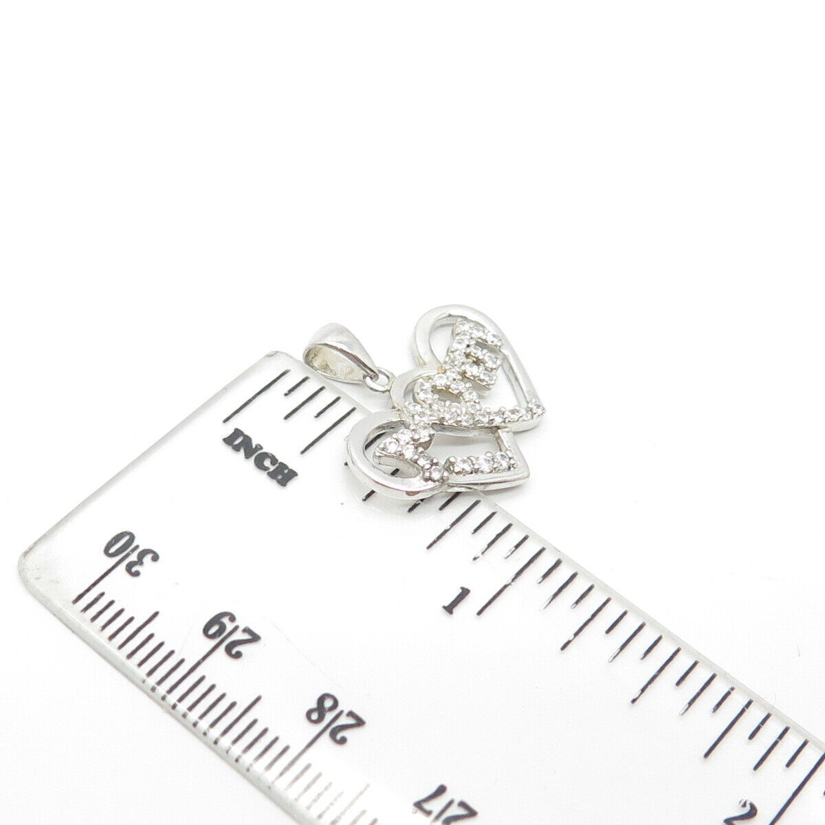 925 Sterling Silver C Z "Mom" Couple of Heart Pendant