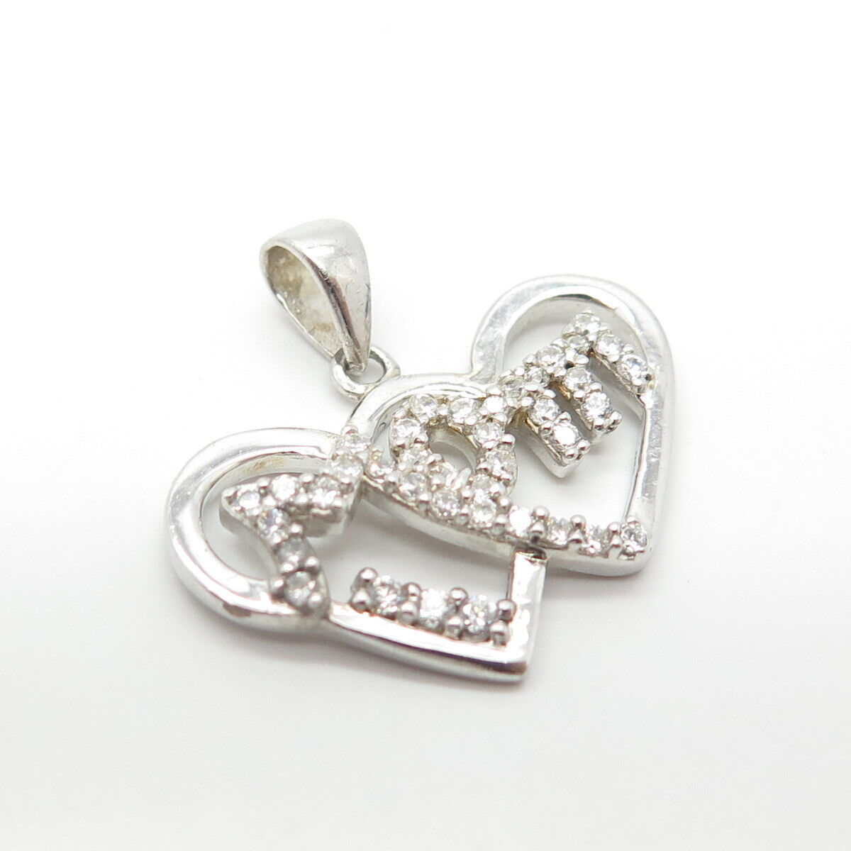 925 Sterling Silver C Z "Mom" Couple of Heart Pendant