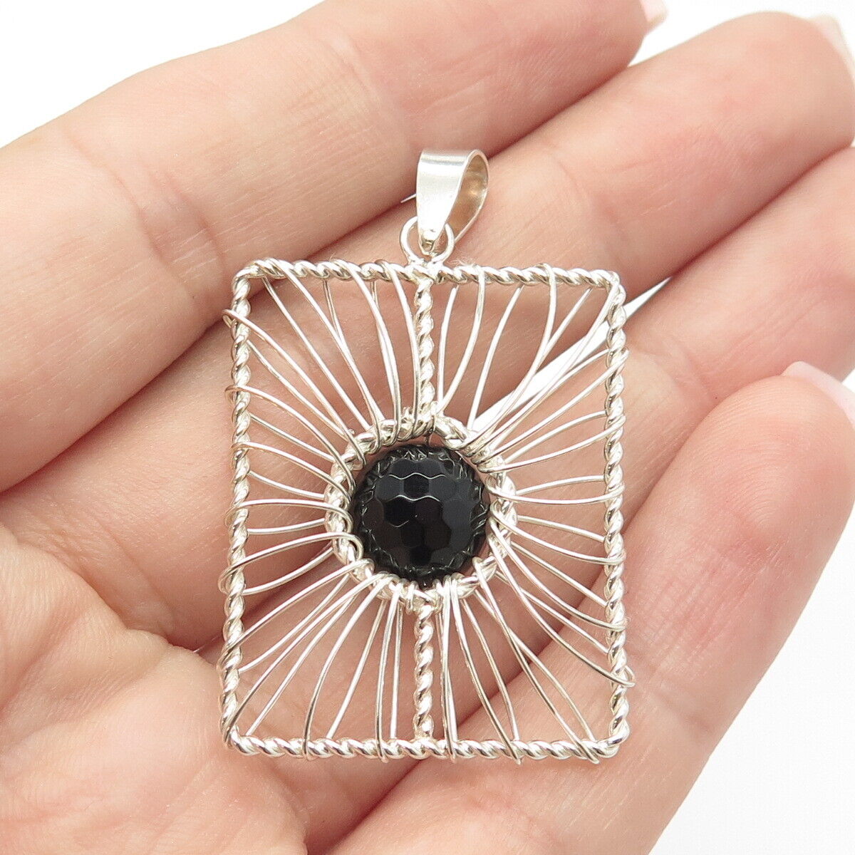 925 Sterling Silver Vintage Real Black Spinel Gemstone Pendant