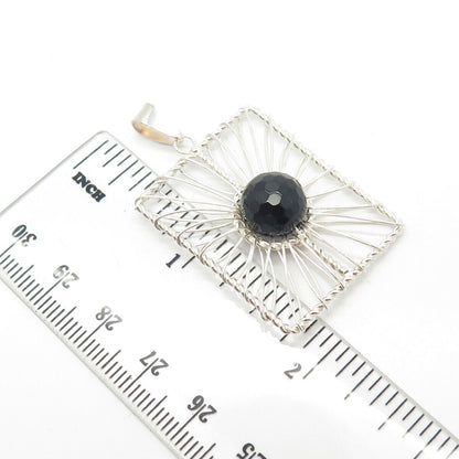 925 Sterling Silver Vintage Real Black Spinel Gemstone Pendant