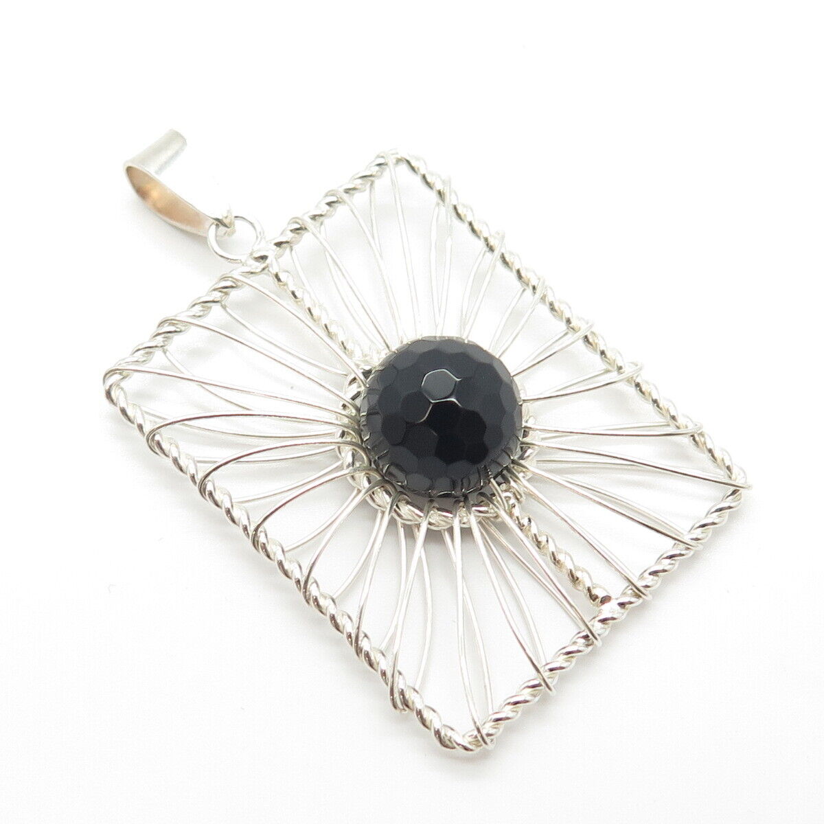 925 Sterling Silver Vintage Real Black Spinel Gemstone Pendant