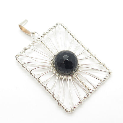 925 Sterling Silver Vintage Real Black Spinel Gemstone Pendant