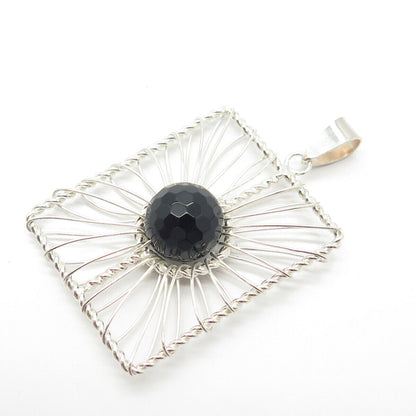 925 Sterling Silver Vintage Real Black Spinel Gemstone Pendant