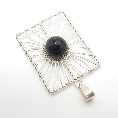 925 Sterling Silver Vintage Real Black Spinel Gemstone Pendant