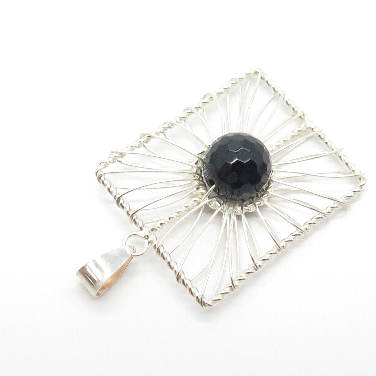 925 Sterling Silver Vintage Real Black Spinel Gemstone Pendant