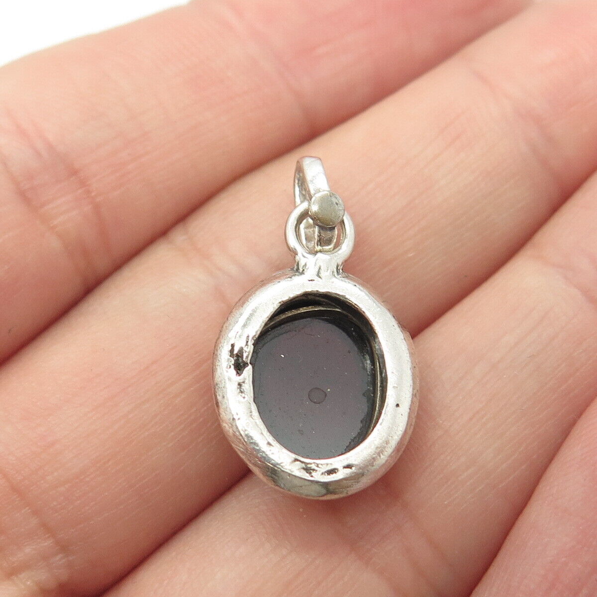 925 Sterling Silver Vintage Real Amethyst Oval Pendant