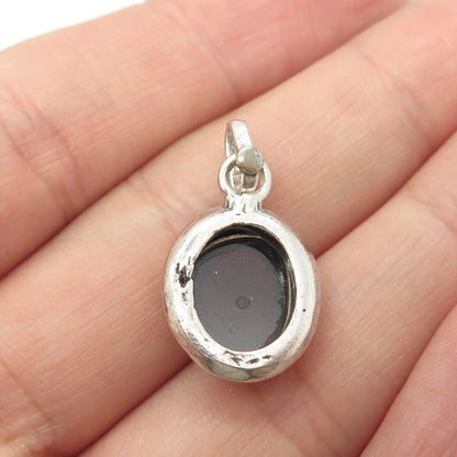 925 Sterling Silver Vintage Real Amethyst Oval Pendant