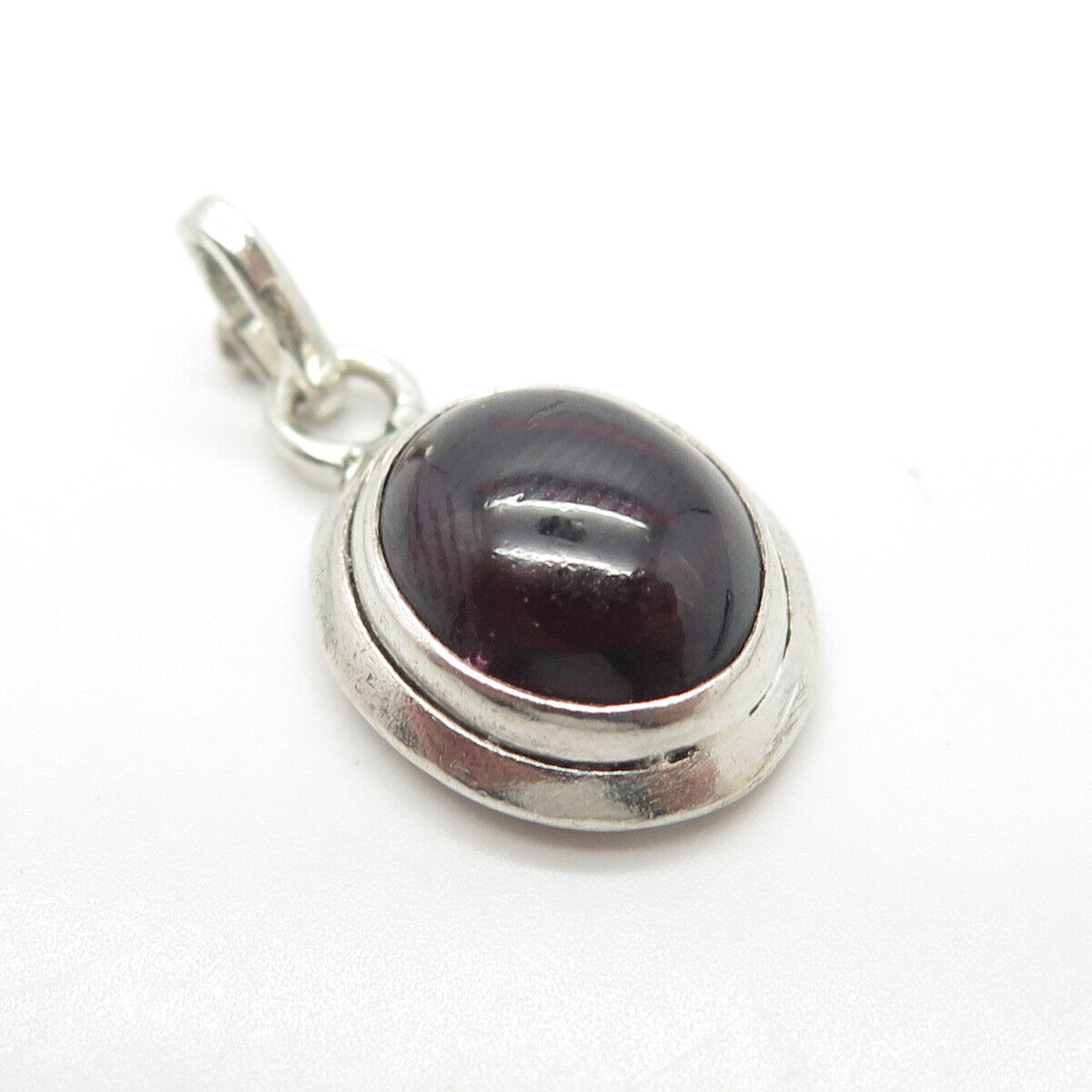 925 Sterling Silver Vintage Real Amethyst Oval Pendant