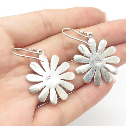 950 Silver Vintage Chamomile Floral Dangling Earrings