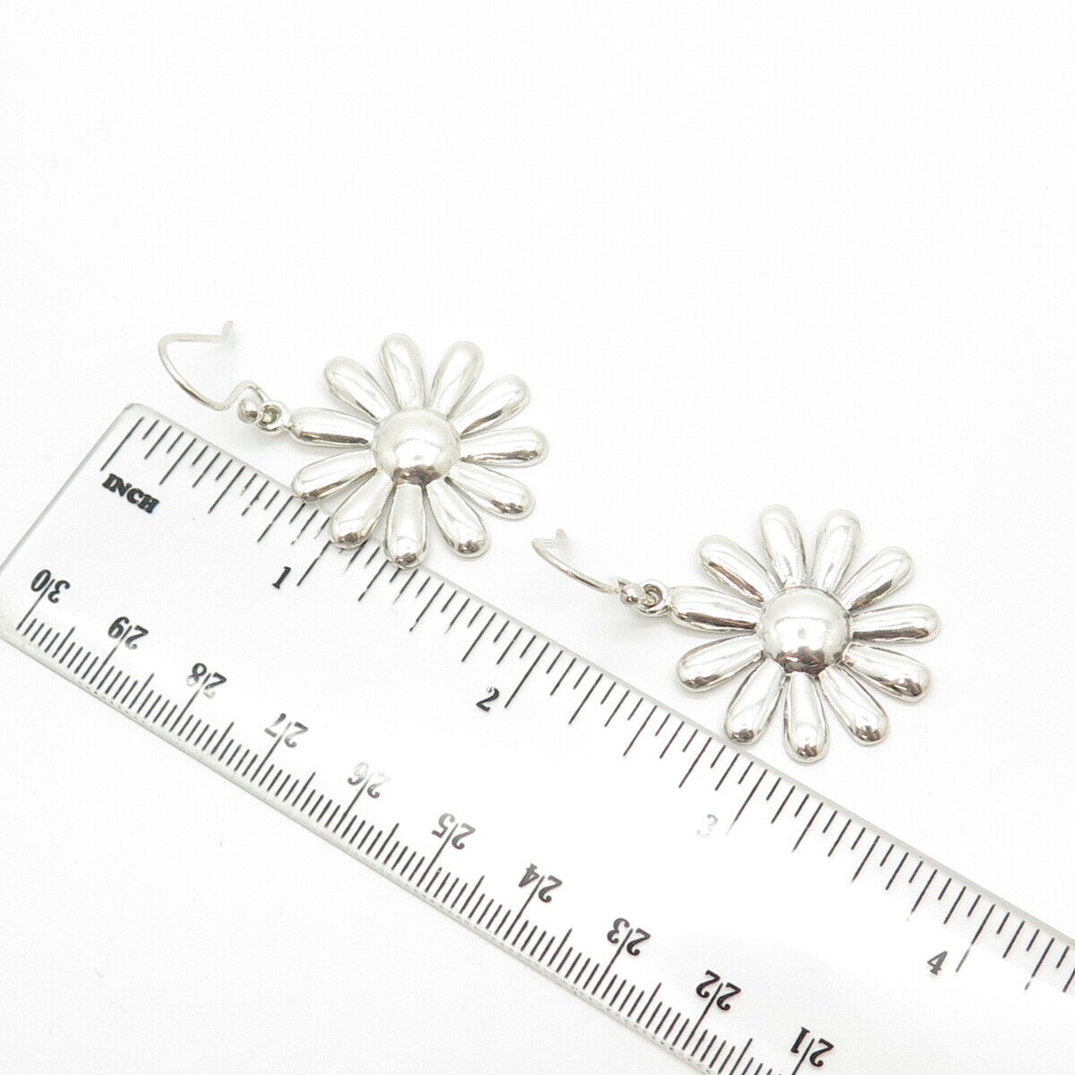 950 Silver Vintage Chamomile Floral Dangling Earrings